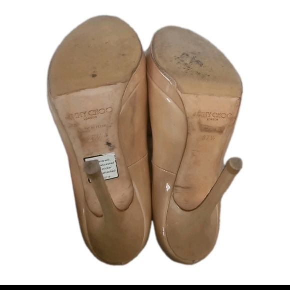 Jimmy Choo Womens Nude Patent Leather Luna Peep Toe Platform Pumps 37.5 - Picture 6 of 15